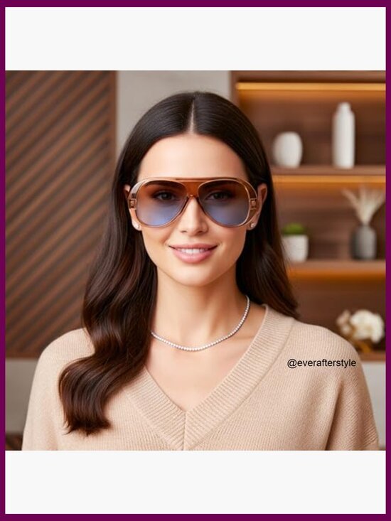 Retro Oversized Aviator Sunglasses, Vintage 70s Style, Plastic Frame